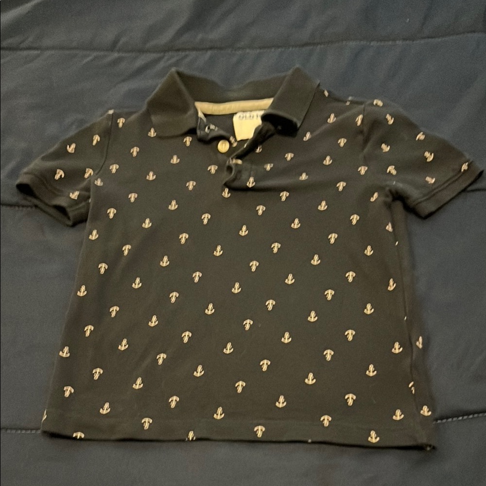 Navy Blue Anchor Print Kids Polo Shirt
